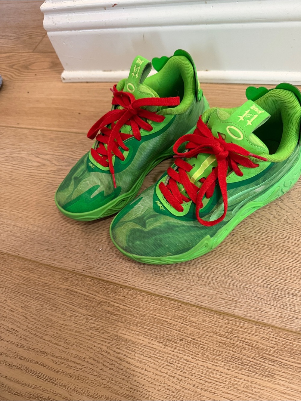 Puma Kids Basketball Neon Green Sneakers with Red Laces